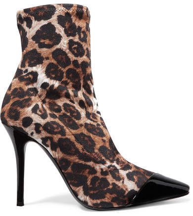 Notte Patent Leather-trimmed Leopard-print Jersey Ankle Boots - Leopard print
