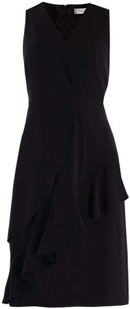 Paisie V-Neck Dress With Asymmetric Side Frill In Black