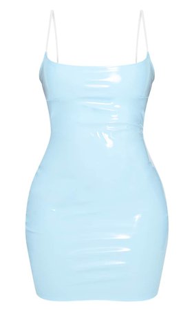 *clipped by @luci-her* Baby Blue Vinyl Clear Strap Bodycon Dress | PrettyLittleThing USA