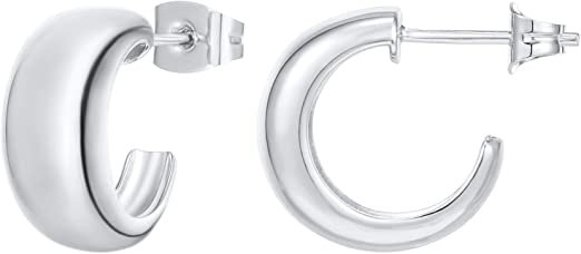 Amazon.com: PAVOI 14K Gold Plated Sterling Silver Post Thick Huggie Earrings - Small Round Hoop Earrings in White Gold: Clothing, Shoes & Jewelry