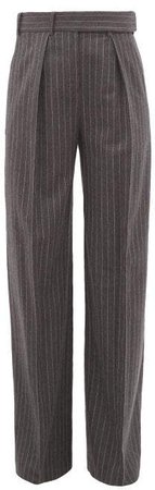 Pinstriped Wool Wide Leg Trousers - Womens - Grey Multi