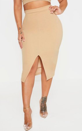 Shape Stone Split Detail Midi Skirt | Curve | PrettyLittleThing USA