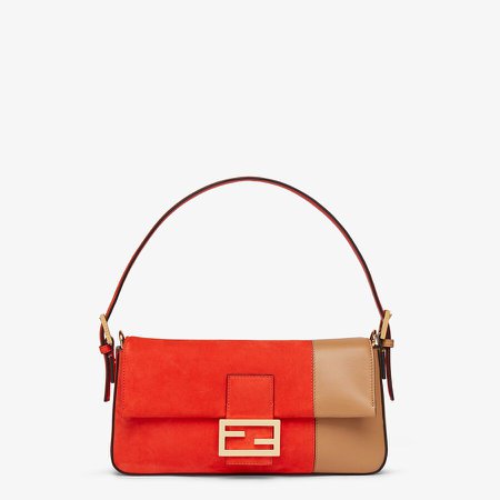 Red and beige suede and leather bag - BAGUETTE 1997 | Fendi