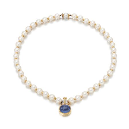 Bvlgari Cultured pearl, ruby, sapphire and diamond necklace | Important Jewels | 2022 | Sotheby's
