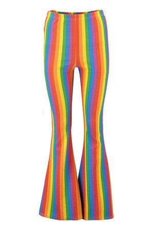 High Waist Rainbow Stripe Crepe Flare Pants | Boohoo