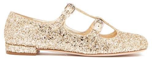 Glittered Mary Jane Leather Flats - Womens - Gold