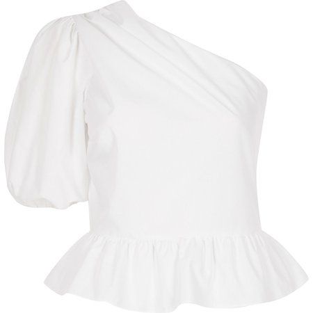 White one shoulder peplum top - Blouses - Tops - women