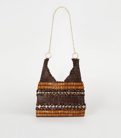 Brown Wood Bead Chain Strap Shoulder Bag | New Look