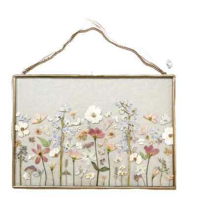 pressed flowers hanging frame brown filler cottagecore