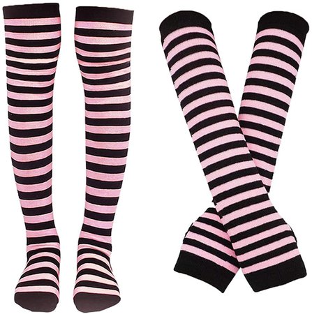 pink striped gloves & socks<3