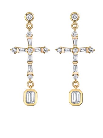 SHAY 18kt yellow gold diamond cross drop earrings - FARFETCH
