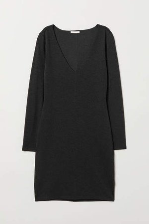 V-neck Jersey Dress - Black