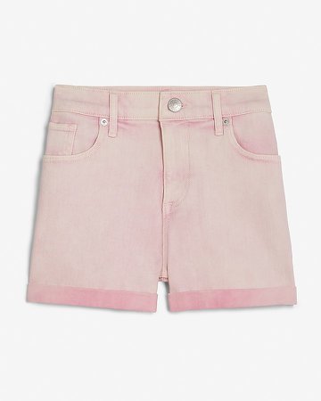 Mid Rise Pink Convertible Hem Jean Shorts