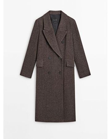 MASSIMO DUTTI Long Double-Breasted Wool Blend Herringbone Coat in Gray | Lyst
