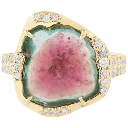 Customizable Watermelon Tourmaline Diamond 18 Karat Gold Ring For Sale at 1stDibs