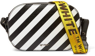Striped Textured-leather Camera Bag - Black
