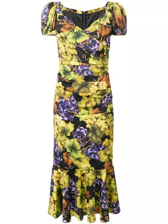 Dolce & Gabbana grape-print Fluted Midi Dress - Farfetch