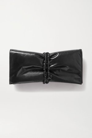 Ruched Glossed-leather Clutch - Black