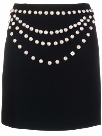 Shop Moschino faux-pearl embellished skirt with Express Delivery - FARFETCH