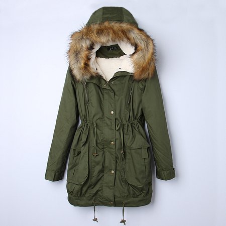 Women's Thick Military Jacket Faux Fur Hood Long Winter Coat Lining Parka Green