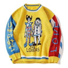 TEDSN Harajuku Sweater Pullover Men Patchwork Clown Print Knitted Sweater