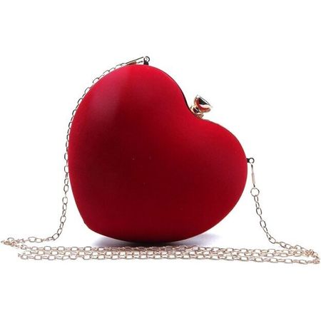 Red Velvet Heart Shaped Clutch Purse Shoulder Bag