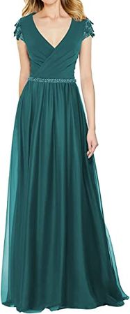 Amazon.com: Mother of The Bride Dress V Neck Prom Dress Long Formal Gowns Pleat Wedding Guest Dresses for Women : Clothing, Shoes & Jewelry