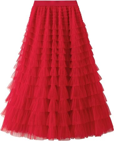 Amazon.com: Dirholl Women's A-Line Fairy Elastic Waist Tulle Midi Skirt Tutu B Red : Clothing, Shoes & Jewelry