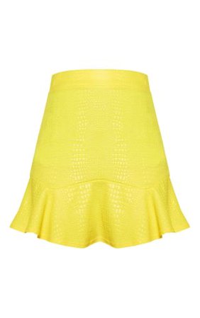 Bright Yellow Croc Print Full Hem Skater Skirt