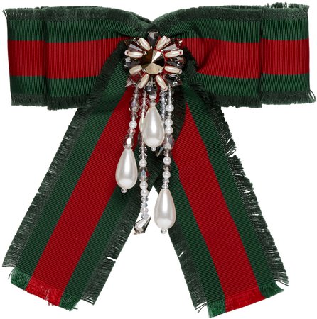 Gucci: Red & Green Striped Ribbon Brooch | SSENSE Canada