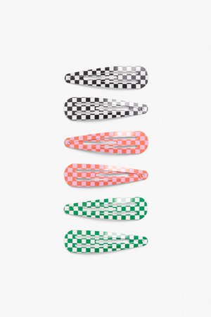 3-pack of hair clips - Checkerboard - Monki WW