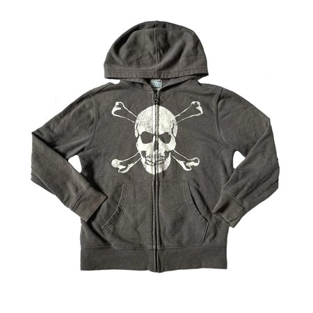 gray and white skull and crossbones cropped hoodie