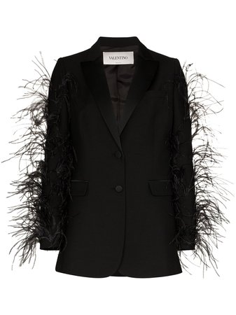 Valentino Feather-Sleeve Blazer Jacket | Farfetch.com