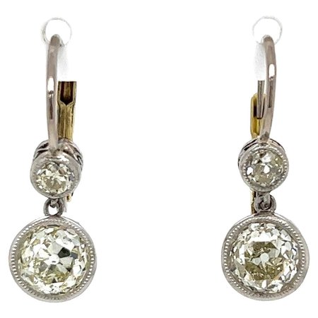 Diamond Double Drop Platinum and Gold Earrings Fine Estate Jewelry For Sale at 1stDibs