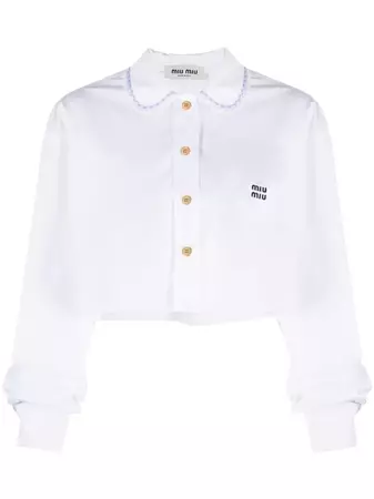 Miu Miu logo-embroidered Cropped Shirt - Farfetch