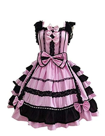 Amazon.com: Nuoqi Court Lolita Dress Pink&black Lace Cosplay Princess Dress L Size CC220D-L: Clothing