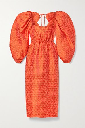 Bright orange Madame Butterfly brocade midi dress | Rosie Assoulin | NET-A-PORTER
