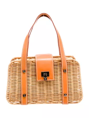 Lambertson Truex Leather-Trim Wicker Handle Bag - Neutrals Handle Bags, Handbags - WLT24390 | The RealReal