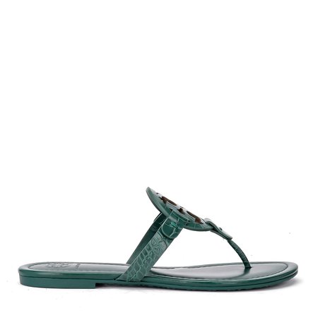 Tory Burch Miller Sandal In Bottle Green Leather With Croc Print