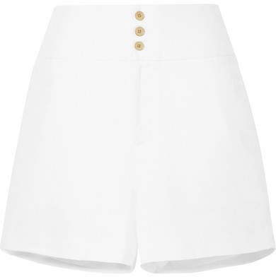 Button-embellished Linen-blend Shorts - White