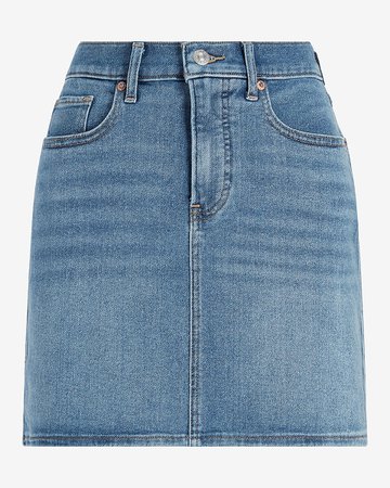 High Waisted Medium Wash Jean Skirt | Express