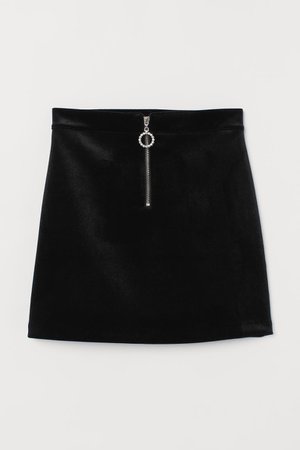 Velour Skirt with Zip - Black - Ladies | H&M US