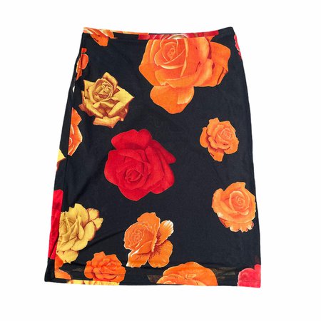 Vintage Y2K Express Graphic Rose Midi Skirt In... - Depop
