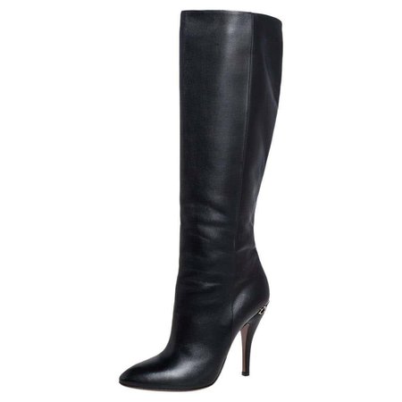 Gucci Black Leather Adina Knee Length Boots Size 38.5 For Sale at 1stDibs