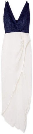 Haney - Constance Asymmetric Glittered Flocked Tulle And Silk-cloqué Gown - White