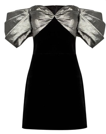 off-the-shoulder black and silver dress