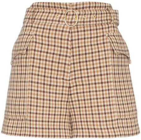 Lucas high-waisted checked-wool shorts