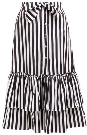 Striped Tie Waist Cotton Midi Skirt - Womens - Black White
