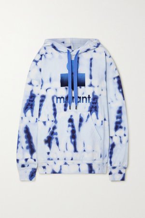 Mansel Flocked Tie-dyed Cotton-blend Jersey Hoodie - Blue