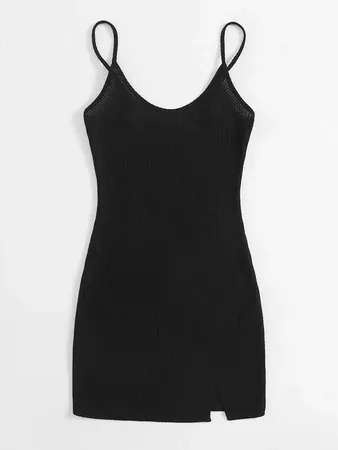 Split Hem Solid Bodycon Dress | SHEIN USA black